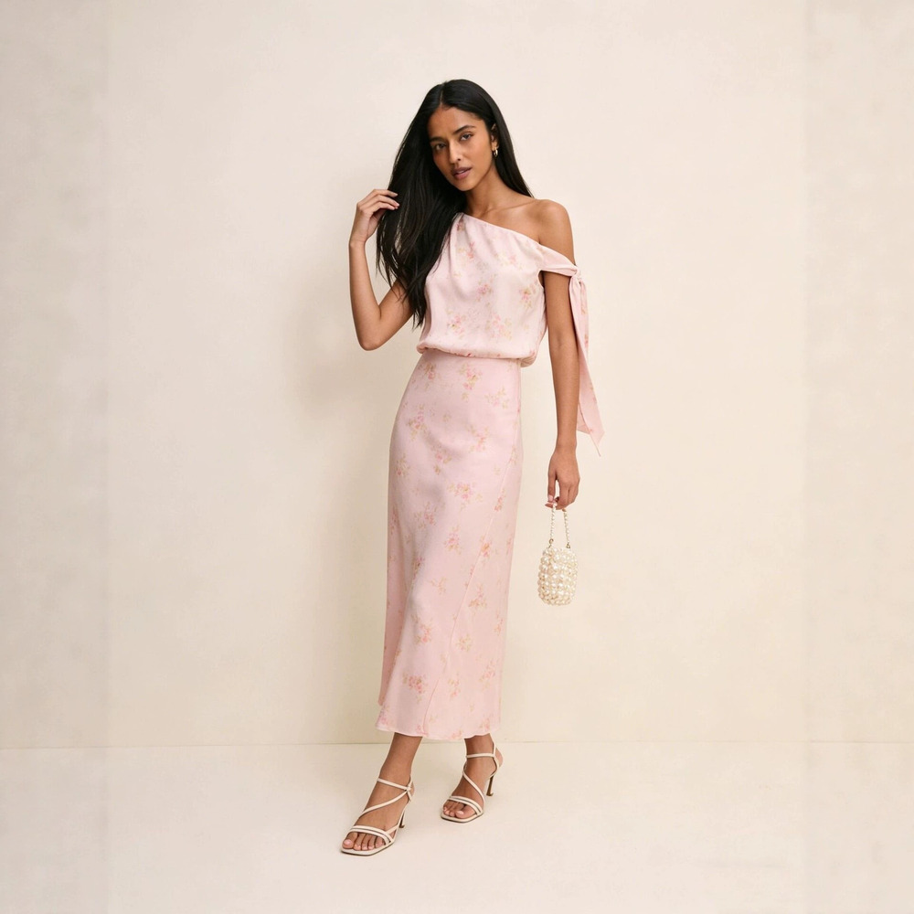 Zara Vacation Floral Off Shoulder Midi Dress Slim Waist